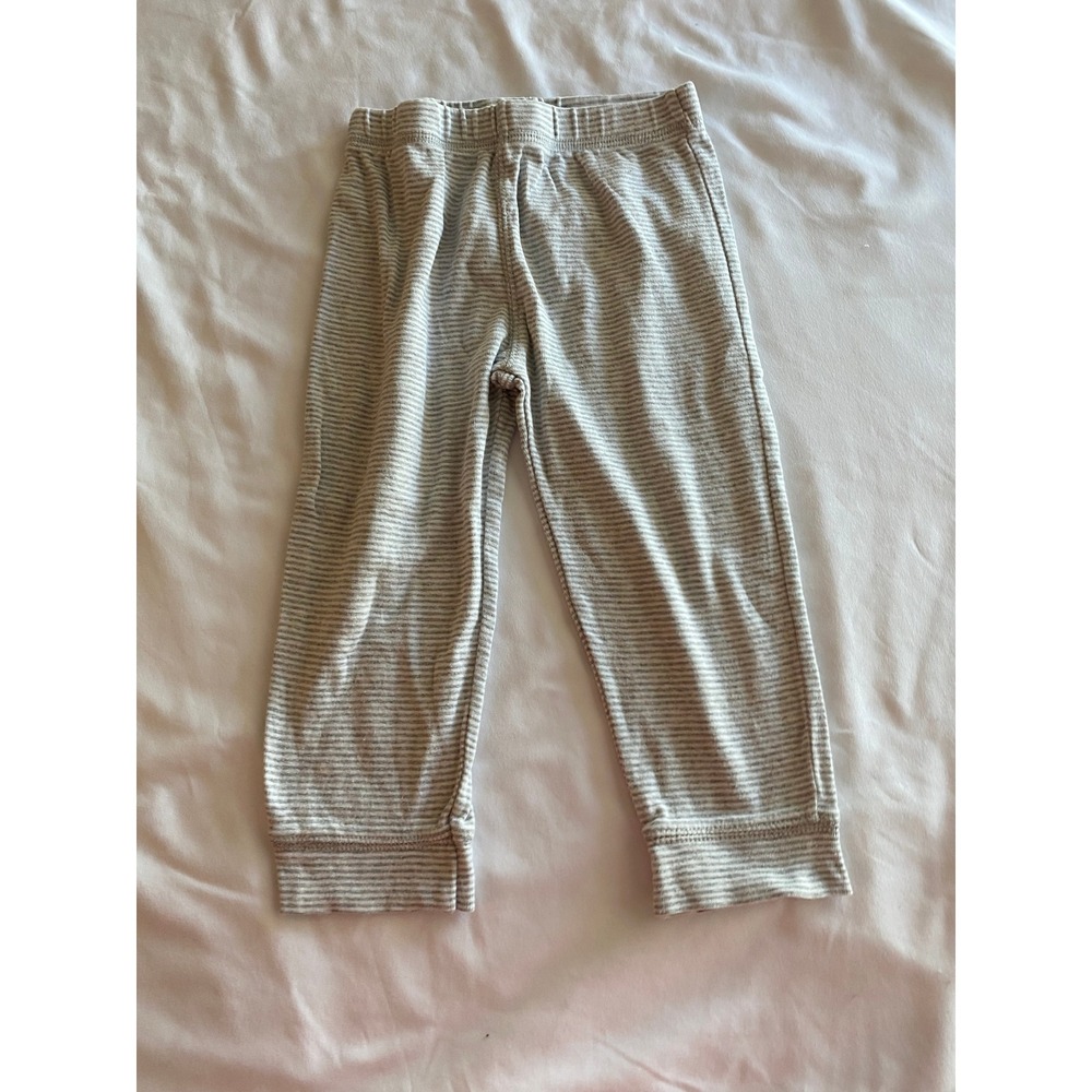 Carter's Boys Striped Dinosaur Applique Play Pants Size 24M Gray White